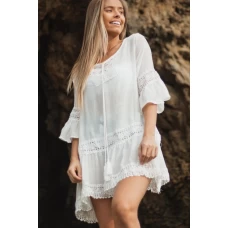 White Flare Sleeves Swimsuit Cover Up Dress